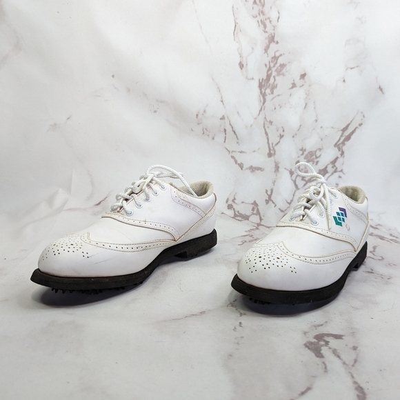 Footjoy Shoe Women 8 M White Vintage Greenjoys Lite Spike Golf Lace Embroidered - Picture 4 of 13